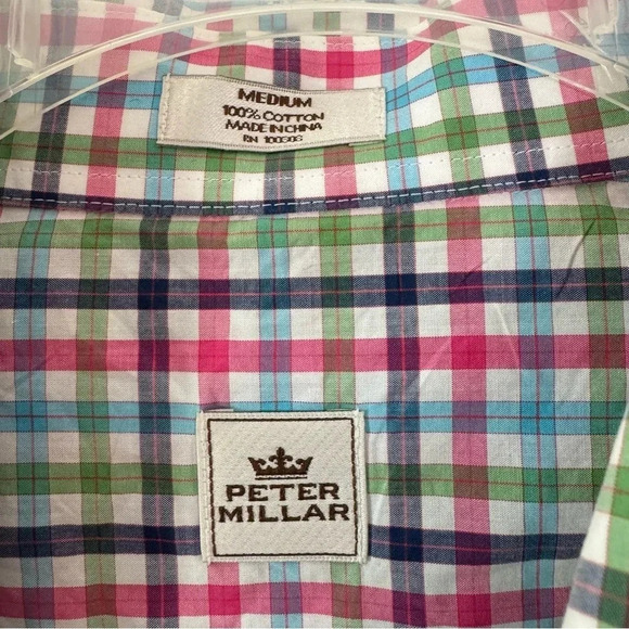 Peter Millar Cotton Plaid Button Down Shirt Size M - Picture 9 of 13